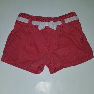 OshKosh Pink Corduroy Shorts Dusty Rose White Bow Faux Belt Pockets Baby 6 Month